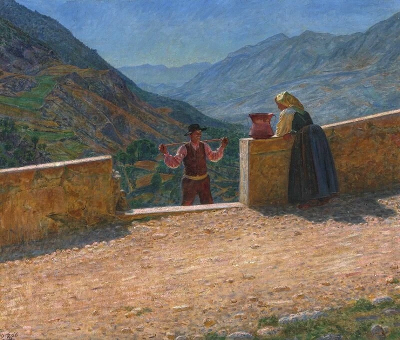 Kristian Zahrtmann - Paesaggio a Civita d'Antino con contadino e moglie, 1906